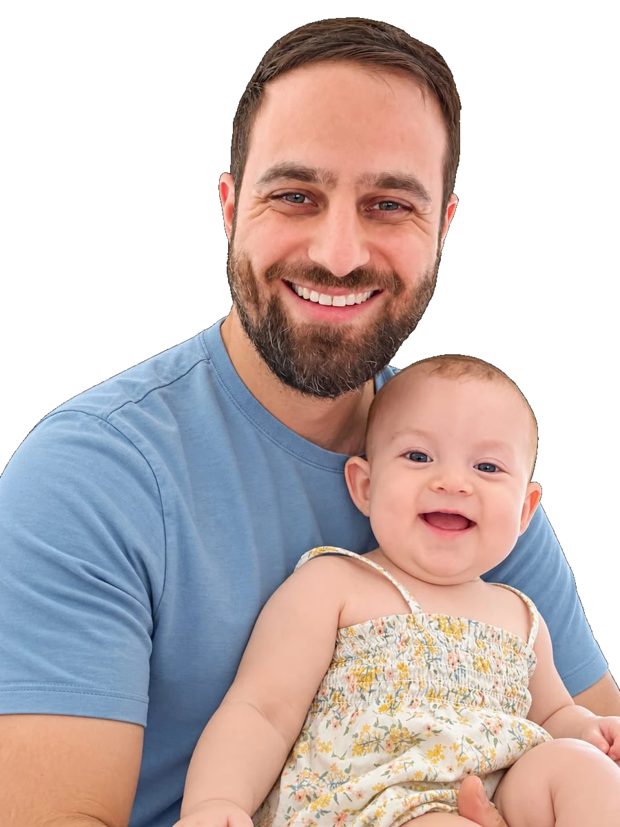 Elliot Himmelfarb holding his daughter Rozalie.